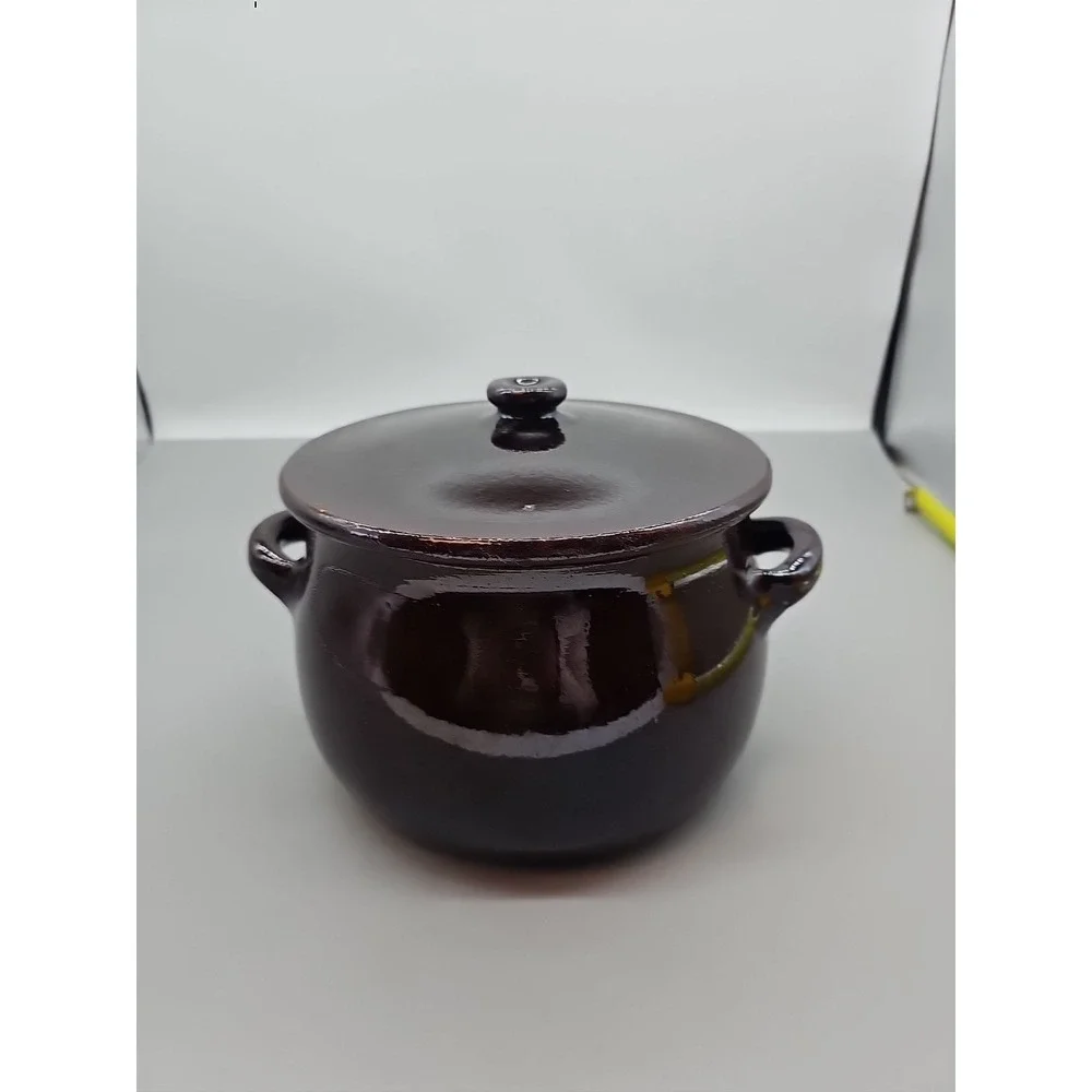 Bean Pot With Lid Crock Brown Glazed Ceramic Pottery Stoneware